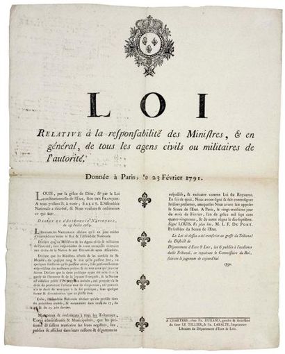 null EURE-ET-LOIR. 1791 - «LOI relative à LA RESPONSABILITÉ DES MINISTRES, & en général,...