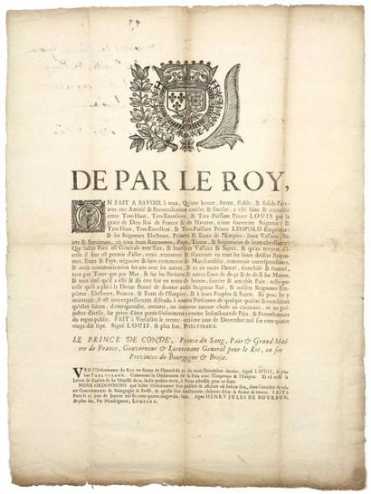 null 1698 (DÉCLARATION DE PAIX ENTRE LOUIS XIV & L'EMPEREUR LÉOPOLD) - "De par le...