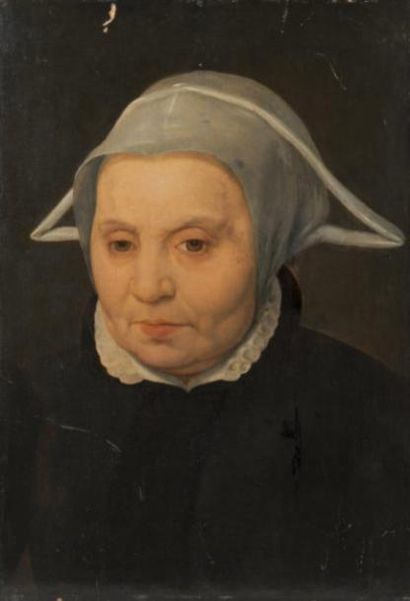 null 
Ecole FLAMANDE vers 1580

Portrait de femme âgée

Panneau de chêne, une planche,...