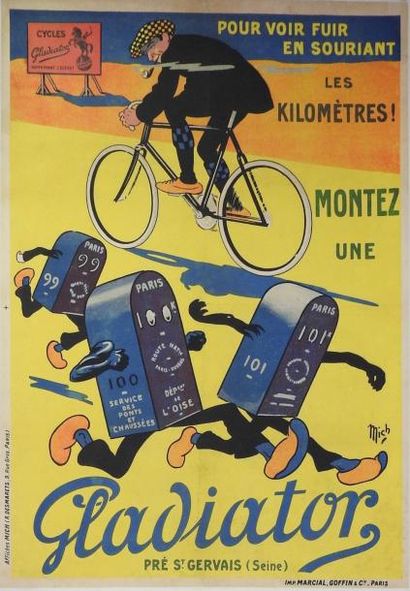 AFFICHES MICH (1881-1923)

	CYCLES GLADIATOR.”POUR VOIR EN SOURIANT LES KILOMÈTRES”,...