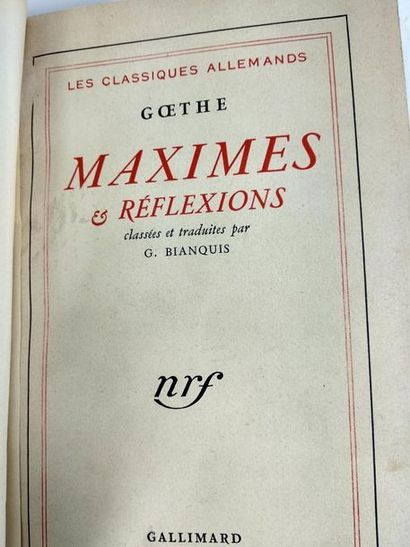 null Goethe.Maximes et réflexions.
Paris.Gallimard.1943

In-8.Demi reliure toile.à...