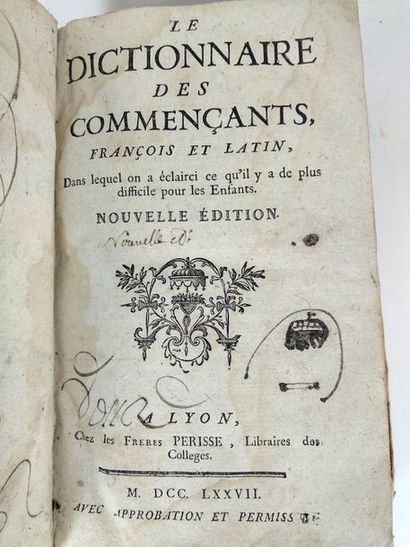 null Dictionnaire des commençants
Lyon.Perisse.1777

In8.Reliure plein veau d'époque.Dos...