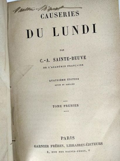 null Sainte-Beuve C.-A.Causeries du lundi (12 tomes)
Paris.Garnier.Sans date.

In8...