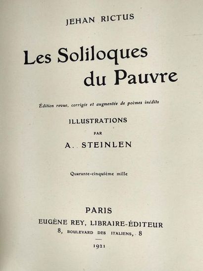 null Jehan-Rictus.Les soliloques du pauvre.
Paris.Pierre Seghers.1903

In8 Edition...