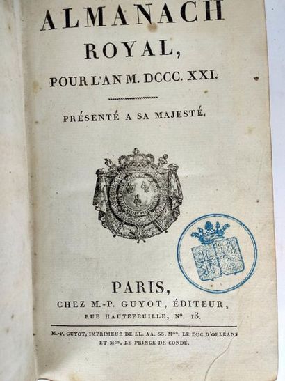 null Almanach royal pour l'an 1821.

Paris M.-P. Guyot .


In 8 Reliure plein veau...