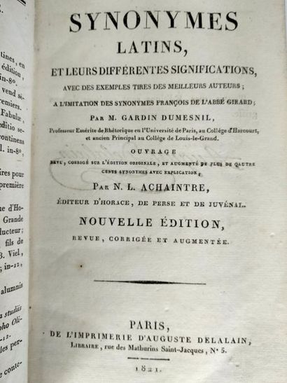 null M.Gardin Dumesnil.Synonymes latins. 
Paris.Auguste Delalain.1821
In8 Reliure...