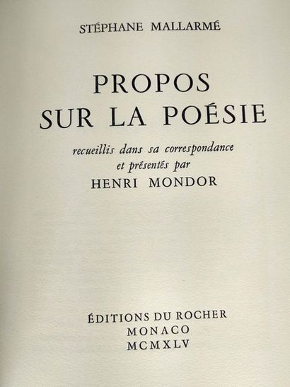 null Mallarmé Stéphane. Propos sur la poésie recueillis et présentés par Henri Mondor.
Monaco....