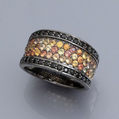null Bague anneau en, argent 925 MM, recouverte de saphirs multicolores entre deux...