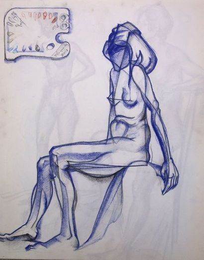 Gaston Coppens (1909-2002) Nus Féminins. Carnet (55 x 44 cm) de 56 dessins au crayon...