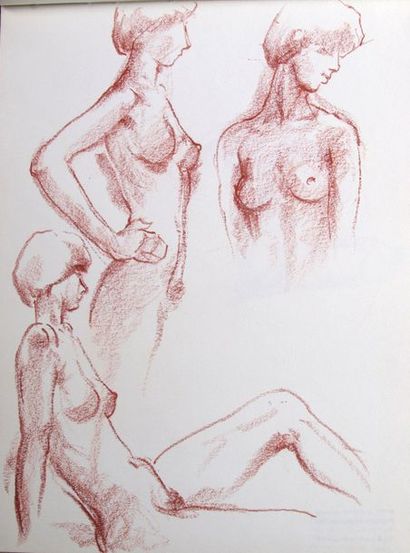 Gaston Coppens (1909-2002) Nus Féminins. Carnet cartonnée (32x 34 cm) de 48 dessins...