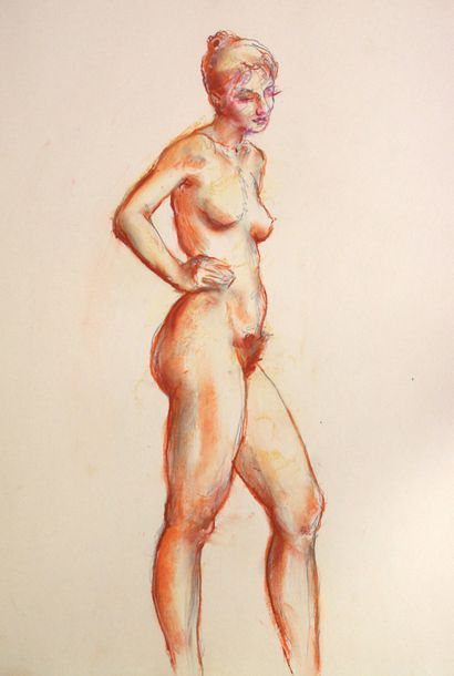 Gaston Coppens (1909-2002) Nus Féminins. Carnet (38x 46cm) de 28 dessins au crayon...