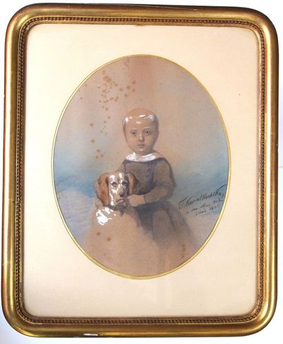 J. Kwiatkowski «Enfant et chien» Paris 1846.
Gouache et crayon. Cadre (44 x 36)