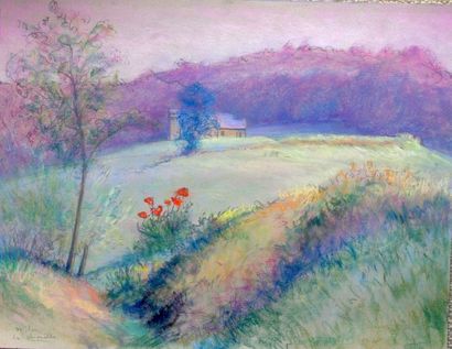Gaston Coppens (1909-2002) Paysages. 2 pastels sur canson. 1 signé + 1signé et titré...