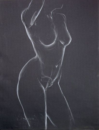 Gaston Coppens (1909-2002) Nus féminins. 5 Crayons de couleur sur papier noir signés...