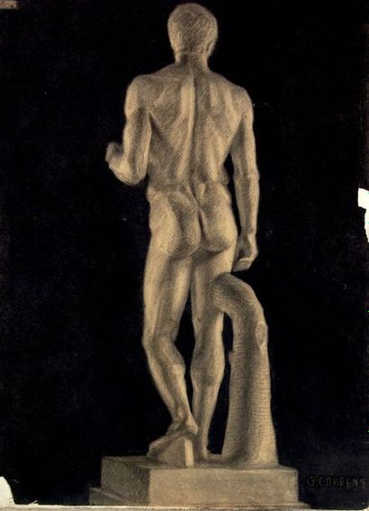 Gaston Coppens (1909-2002) 5 nus masculins dont 4 signés. Format 65 x 50 cm.