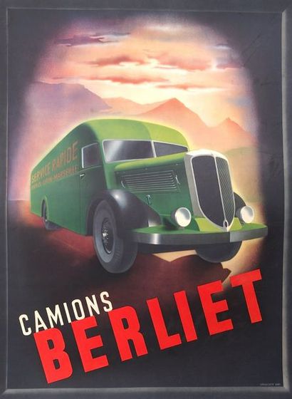 null Affiche «Camions Berliet» 1938. Imprimerie Draeger.
Entoilée, Etat A. 79 x 60...