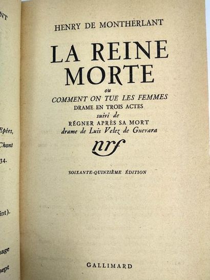 null 

de Montherlant Henry,   Lot de deux ouvrages :

La Reine morte,
Paris, Gallimard...