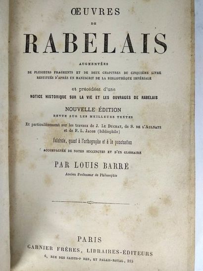null Rabelais François, Oeuvres.
Paris, Garnier Frères, sans date.

In8, Demi reliure...