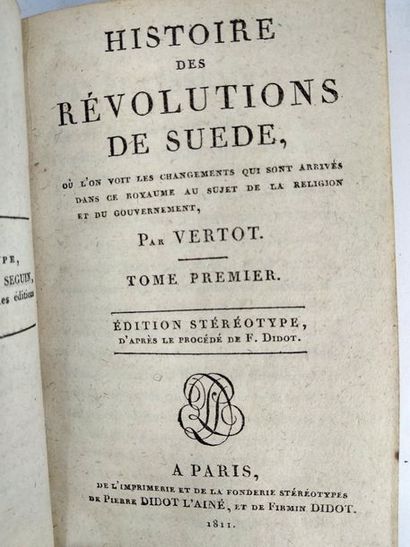 null Vertot. Histoire des révolutions de Suède.
Paris.Didot l'aîné.1811.

In12. Reliure...