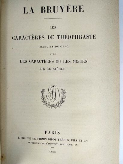 null La Bruyère, Les caractères  de Théophraste.
Paris, Didot Fréres, Fils et Cie....