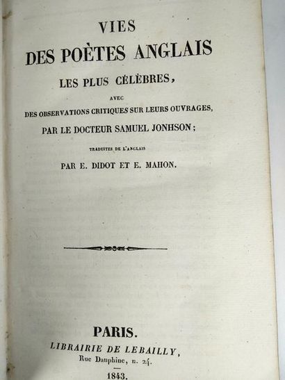 null Dr. Samuel Johnson.  Vies des poètes anglais les plus célèbres,
Paris, Lebailly....