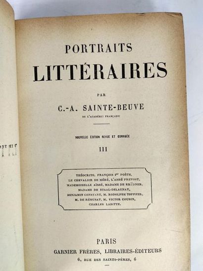 null Sainte-Beuve C .-A . Portraits littéraires . 3 volumes .
Paris.Ganier Frères...