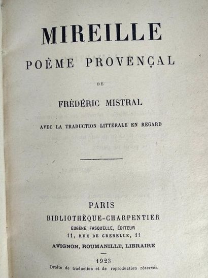 null Mistral Frédéric . Mireille (Mirèio) . Poème provençal avec la traduction littérale...