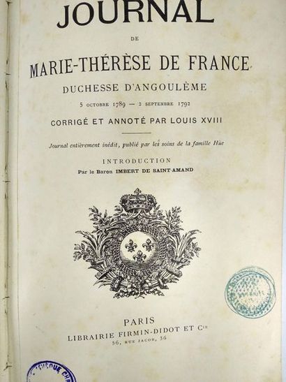 null Journal de Marie-Thérèse de France, duchesse d'Angoulême.corrigé et annoté par...