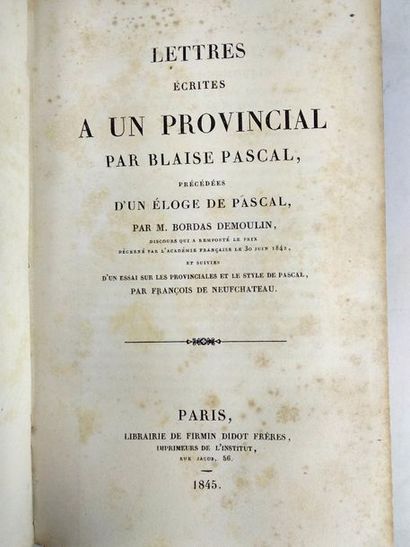 null Pascal Blaise . Lettres écrites à un provincial.
Paris. Firmin-Didot. 1845 .
In8...