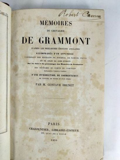 null Mémoires du chevalier de Grammont.
Paris .Charpentier. 1859 .
In8 demi reliure...