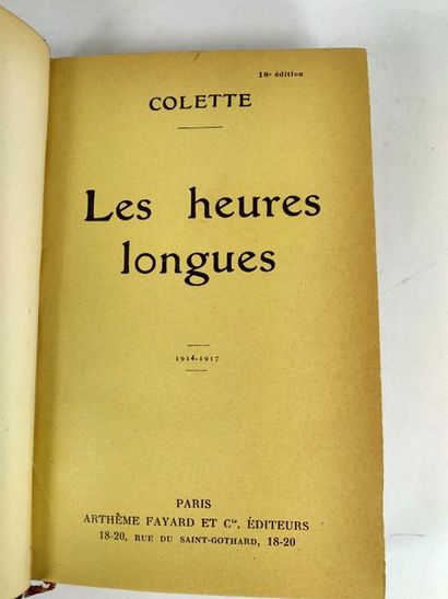 null Colette (Colette Willy) . Les longues heures.
Paris . Fayard. 1917.
In8 Demi...