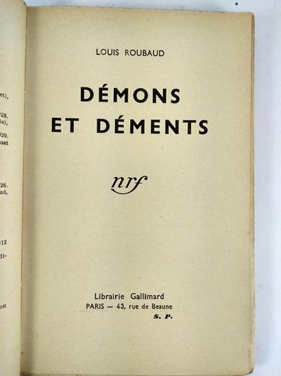 null Roubaud Louis.Démons et déments.
Paris Gallimard. 1933 .
In 8 Edition Originale...