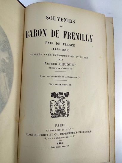 null Souvenirs du baron de Frénilly .
Paris Plon 1909 .
In8 Demi reliure cuir .Portrait...