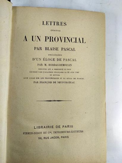 null Pascal Blaise . Lettres écrites à un provincial. & Pensées
Paris. Firmin-Didot....