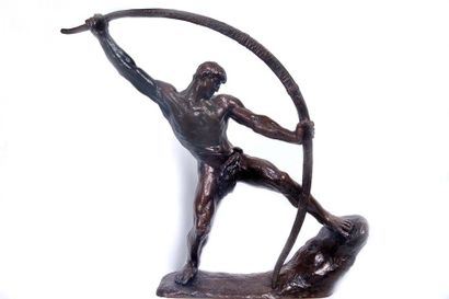 Georges Gori (XIX°- XX° siècle) 
Hercule Bronze à patine brune nuancée
Signé
Fonte...