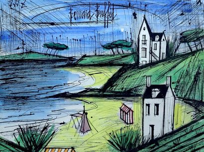 Bernard BUFFET (1928-1999) "Maisons et plages", 1992
Aquarelle sur papier signé en...
