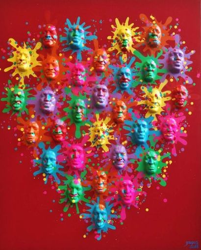 Gregos (ne en 1972) "Heart Splash", 2018
Acrylique et plâtre sur toile signée et...