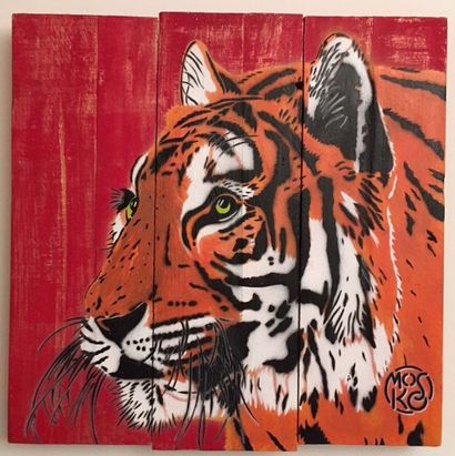 Mosko (ne en 1953) 
Tigre, 2016
Acrylique sur panneau en bois signé du tampon de...