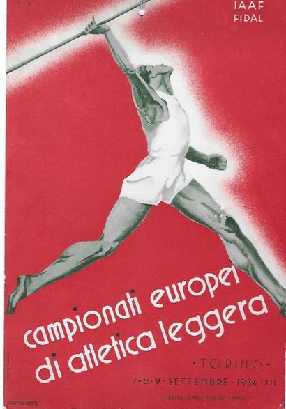 null Athlétisme. 1934. Premiers champts d'Europe (Turin, 7-9/9/1934). Grand et superbe...