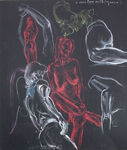 Gaston COPPENS (1909 -2002) Nus féminins. Ensemble de dessins au crayon de couleur...
