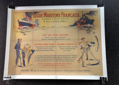 null Affiche entoilée «ligue maritime française» L.Haffner 59 x 77 cm.