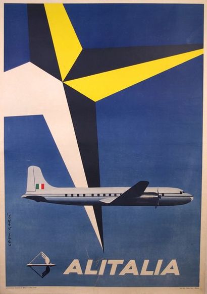 null Affiche entoilée «Alitalia» illustrée par leon Garu. 1954.
90x 80 cm.