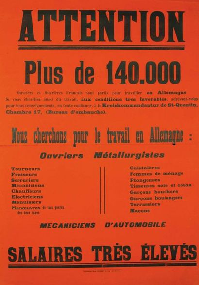 null 4 affiches Seconde guerre mondiale: «Attention, plus 140.000 ouvriers et ouvrières...