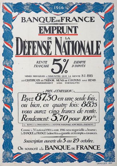 null Lot d'affiches: «Souvenez-vous 1919..» Par F.Gottlob. 55 x 33 cm + «Banque de...