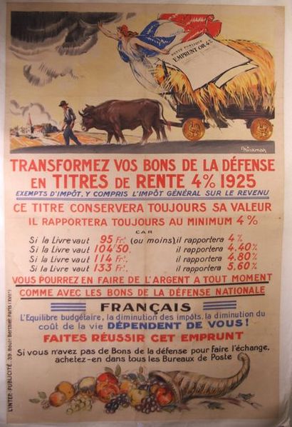 null Affiche entoilée ««Transformez vos bons de la défense en titre de rente 4% 1925»...