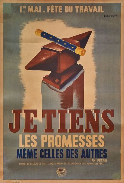 null Affiche entoilée Coudon 1er mai 1941 -Fête du travail -«Je tiens les promesses...