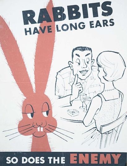 null Deux affiches en anglais: ««Rabbits Have Long Ears.» 53 × 41 cm