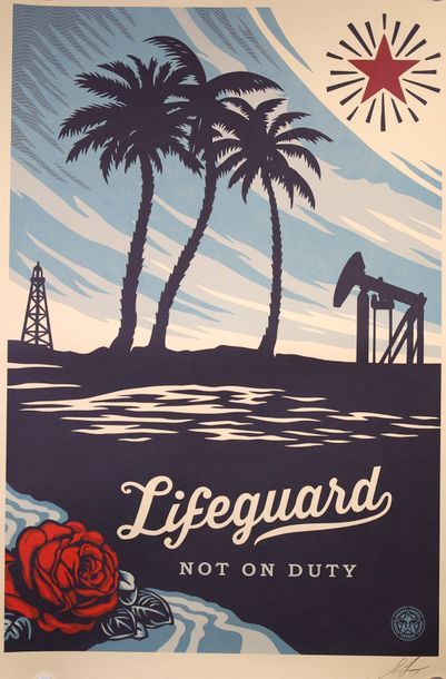 null Affiche «Lifeguard not on duty» signé. 65 x 90 cm