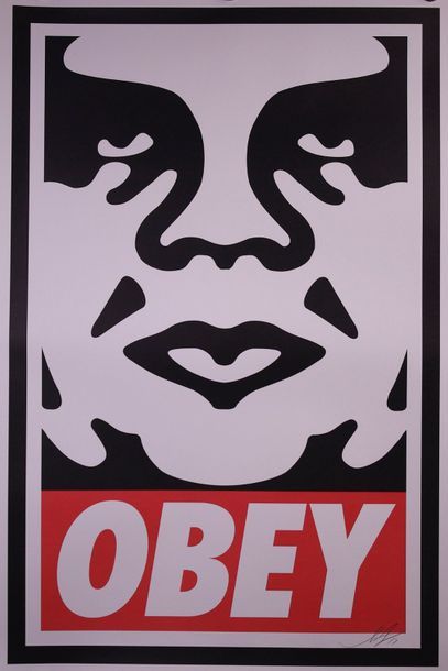null Affiche «visage avec nom Obey» signée et datée 2017 65 x 90 cm