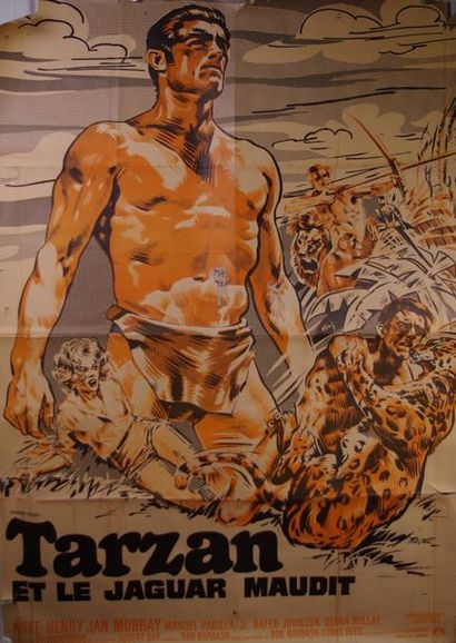 null Affiche «Tarzan et le jaguar maudit» 120 x 160 cm. Déchirures.